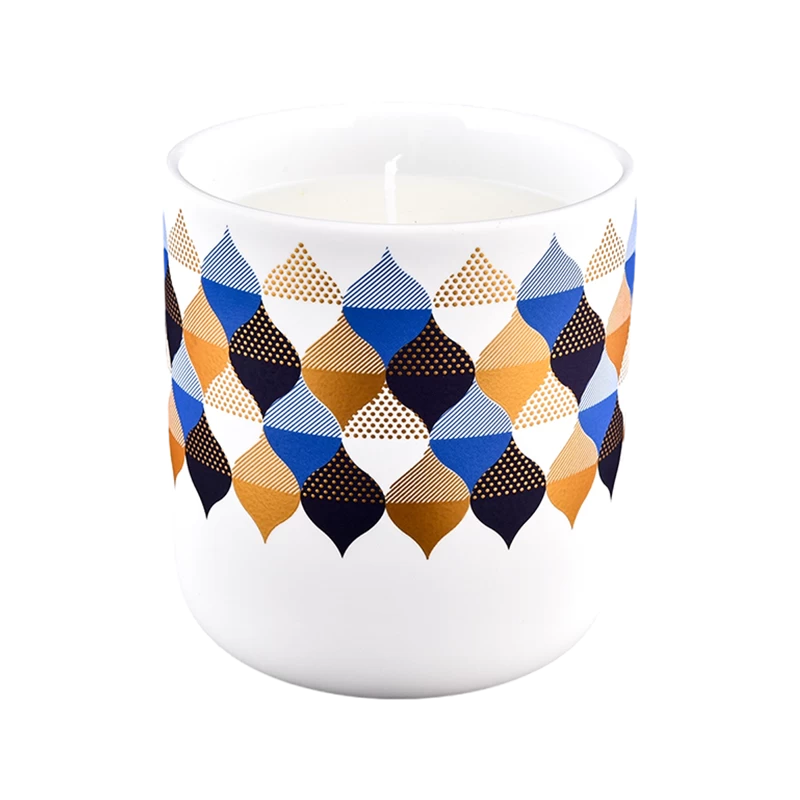 Portacandele moderno personalizzato in ceramica con vernice in gomma e motivo geometrico multicolore da 427 ml