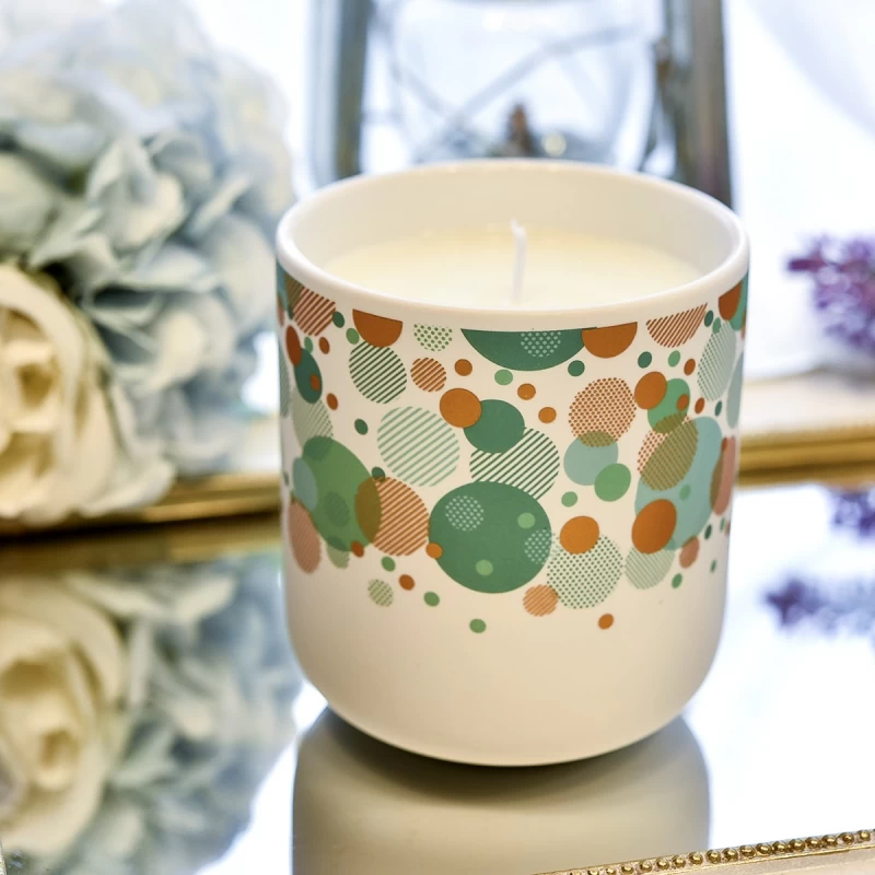 Wholesale multicolor polka dot geometric pattern ceramic candle jars