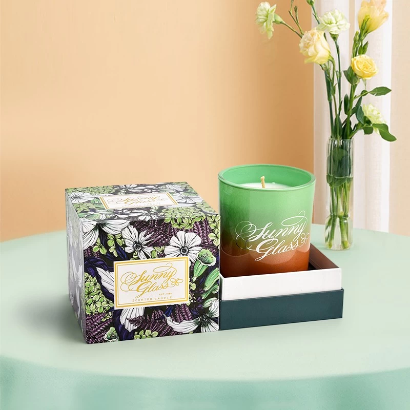 Boîte d'emballage de bougeoir au design vert foncé, motif exquis, boîte-cadeau, vente en gros