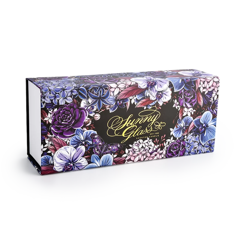 Оптовая продажа, упаковочная коробка с фиолетовым цветочным узором, подсвечники, подарочная коробка, пустая коробка