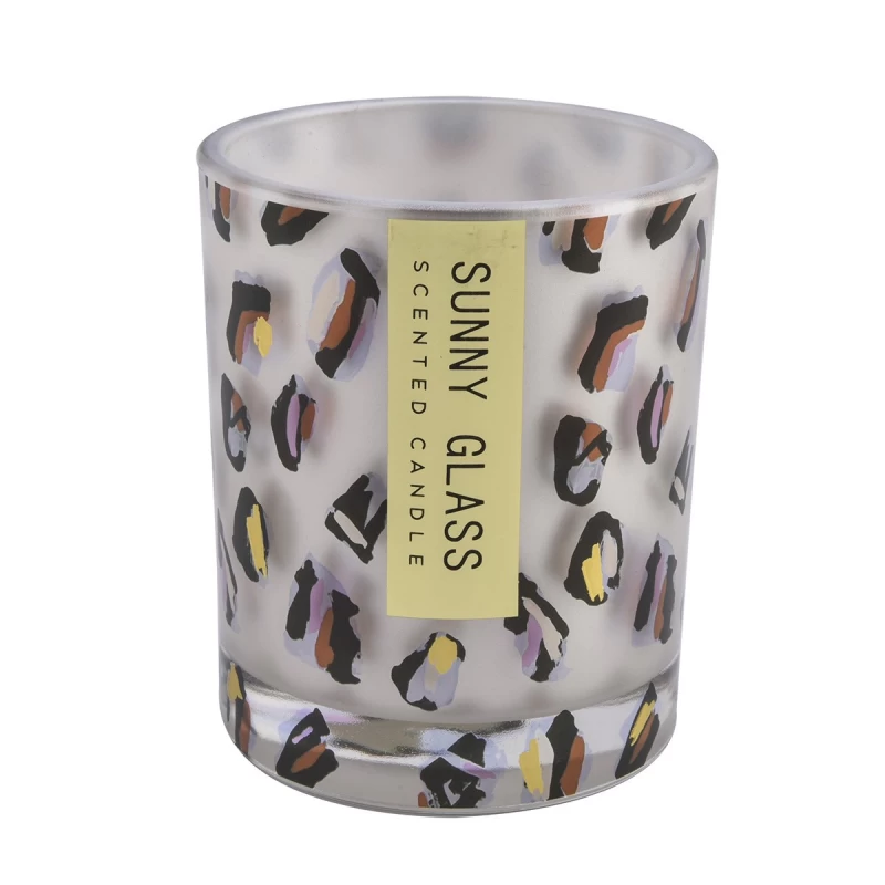 Custom white black gold dot ink pattern glass candle jar wholesale
