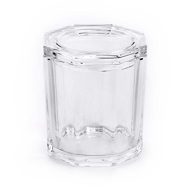 691ml octagmlonal with lid glass candle holder manufacturer wholesale