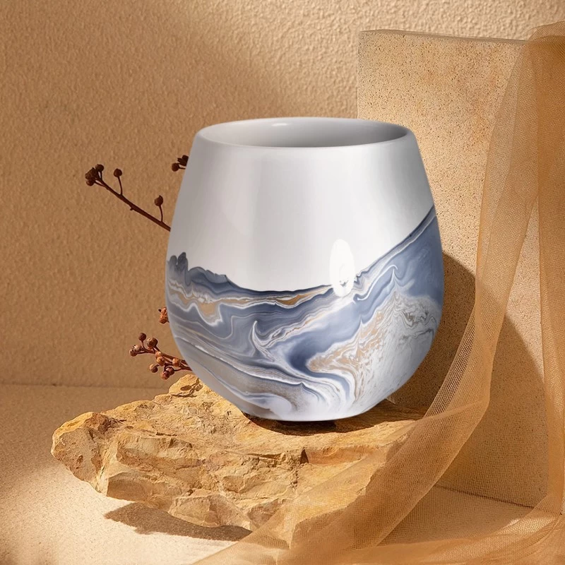新品15oz陶瓷蜡烛罐水墨画图案