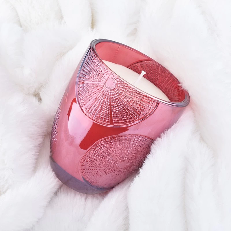 中国 批发环形图案红色玻璃蜡烛罐用于蜡烛制作 制造商