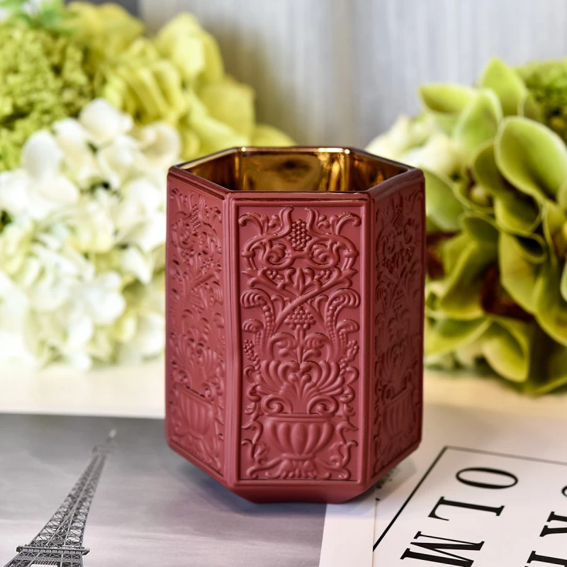 Pot de bougie en verre de style européen rouge plaqué or baroque de luxe personnalisé