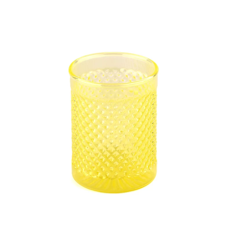 卸売ディンプル穀物パターン黄色の空の瓶ガラスキャンドル瓶家の装飾