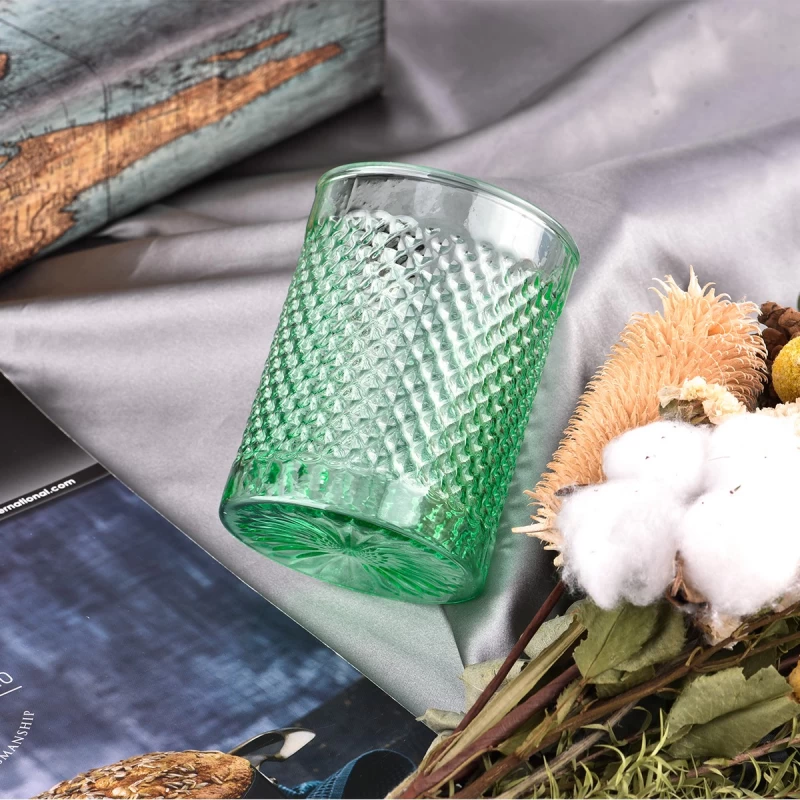 中国 批发高级浅绿色凹纹玻璃蜡烛罐 制造商