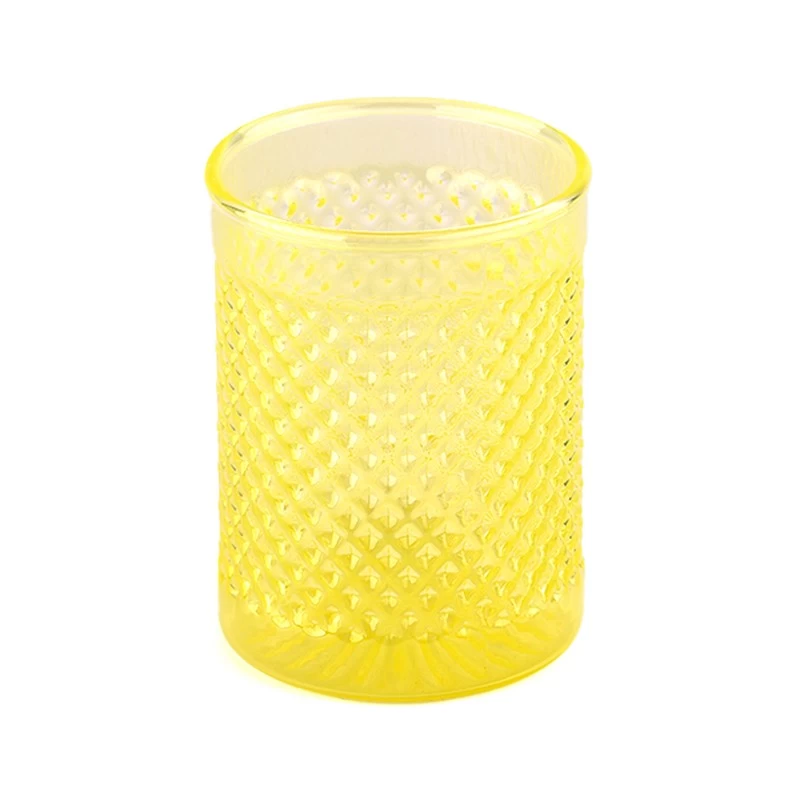 批发凹纹黄色空罐玻璃蜡烛罐家居装饰
