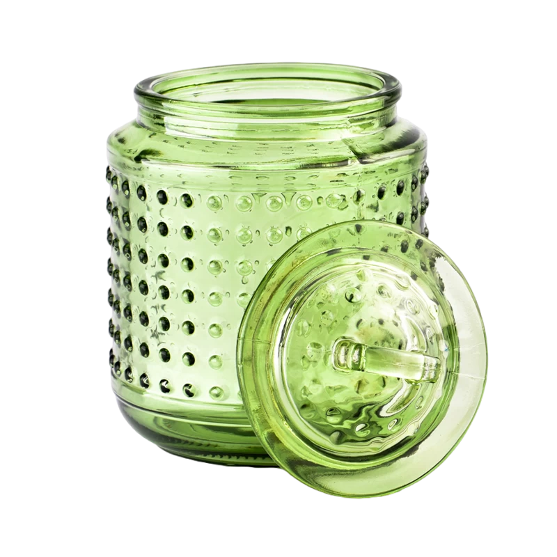 Pot de bougie en verre à tache verte vide en gros en vrac avec couvercles