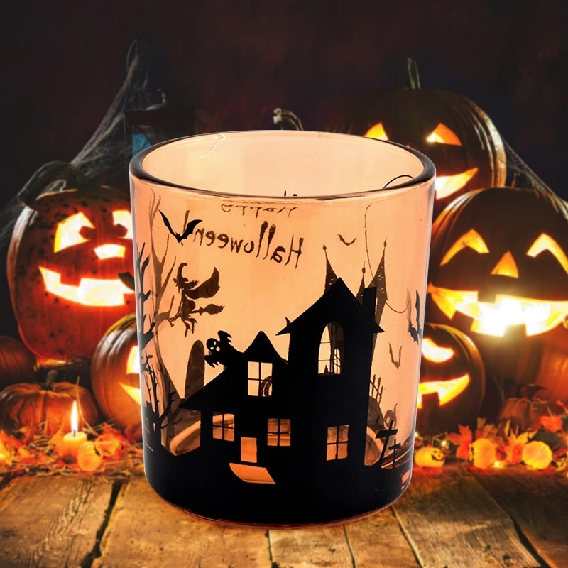 Pot de bougie en verre multicolore nordique personnalisé pour la décoration de la maison d'halloween