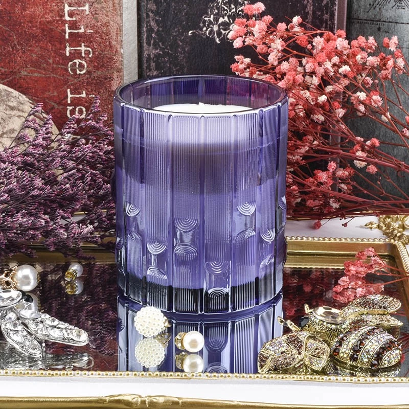 Fornitore all'ingrosso dal design moderno di barattoli di candele in vetro con vaso di sillabe viola vuoti