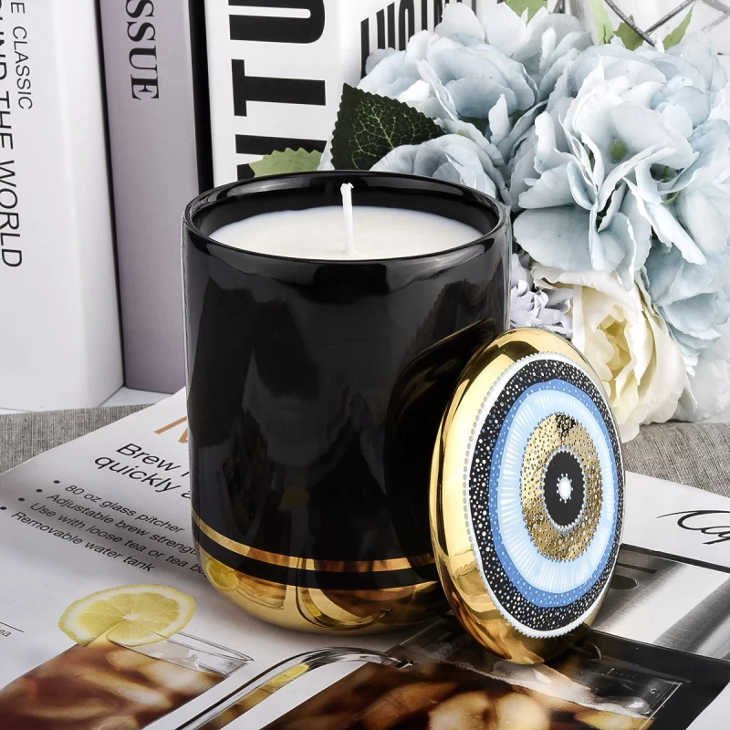 Mga natatanging ceramic candle jar na may takip na Turkish blue na disenyo ng mata