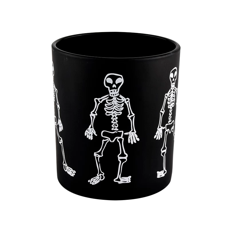 Wholesale black glass candle jars with Halloween skull design glass candle jars