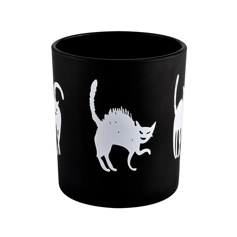 Luxury hand-painted Halloween graffiti decorated black glass candle jars