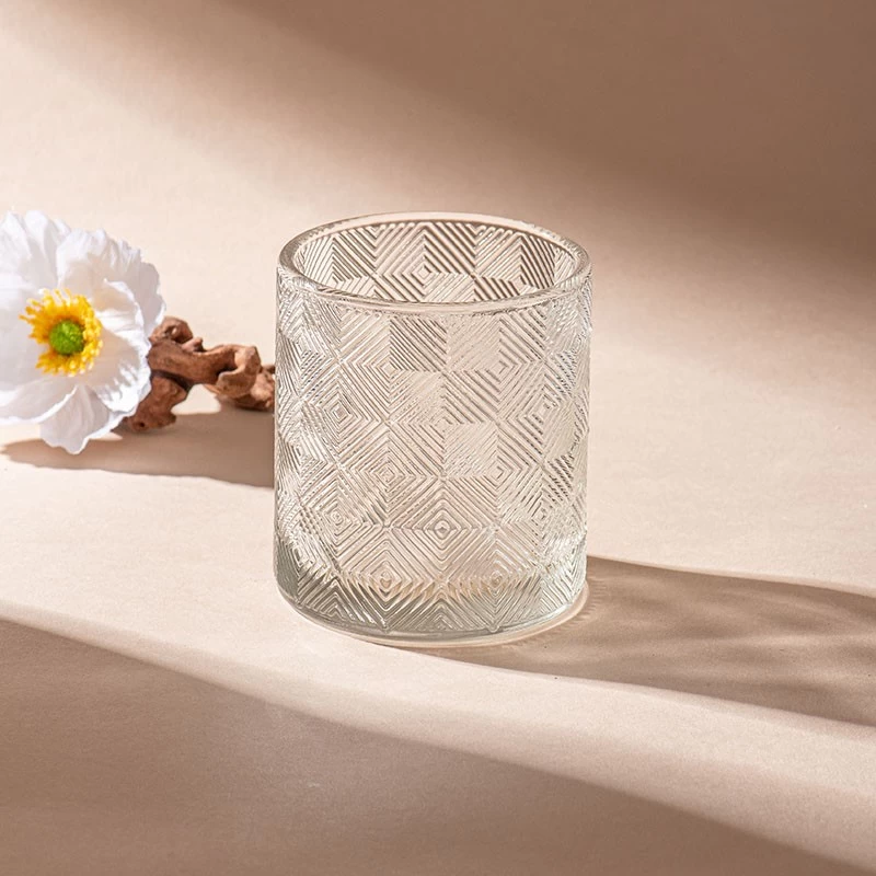 Textured clear glass candle jars