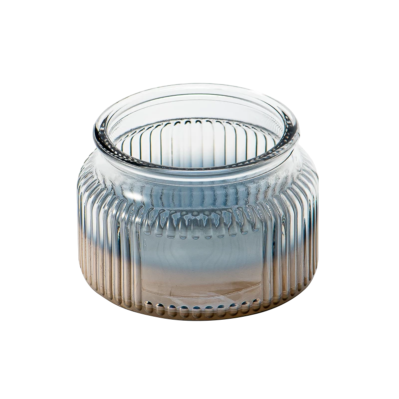 Wholesale Vertical Stripe Design Gradient Color Glass Container Scented Soy Candle Glass Jar