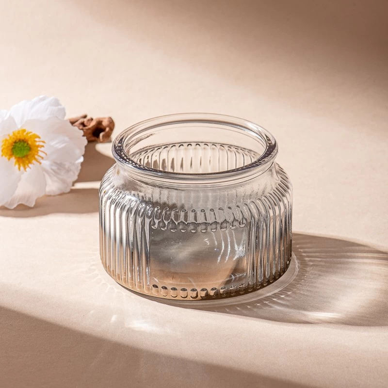 Wholesale Vertical Stripe Design Gradient Color Glass Container Scented Soy Candle Glass Jar