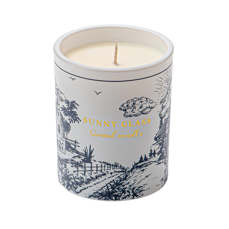 Luxury custom ceramic candle jar with retro country style decal paper
