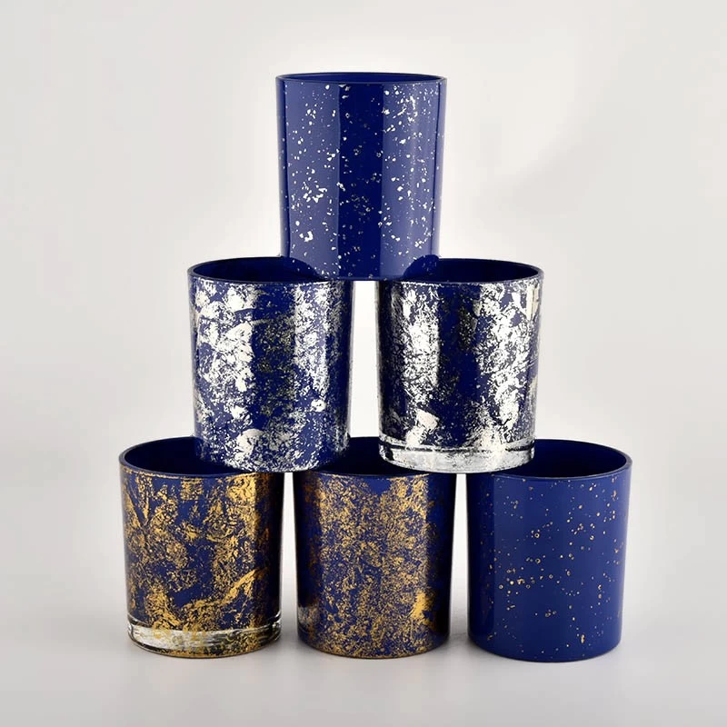 Golden Blue Glass Candle Jars