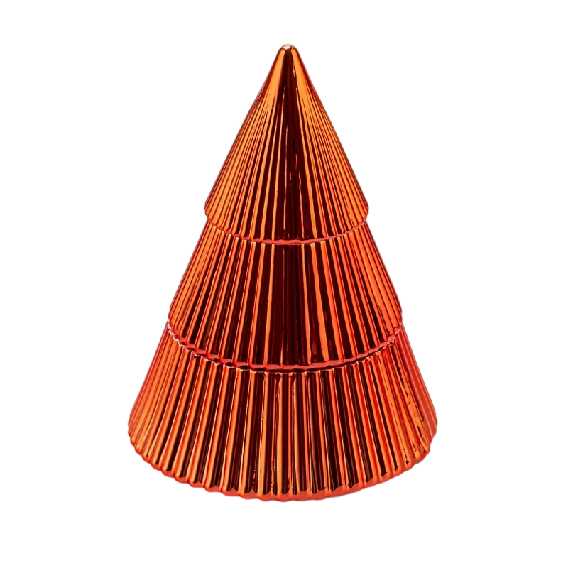 Luxury custom red Christmas tree-shaped glass candle jar with lids