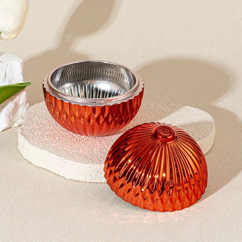Bilog na hugis glass candle vessel na may mga lids para sa dekorasyon sa bahay