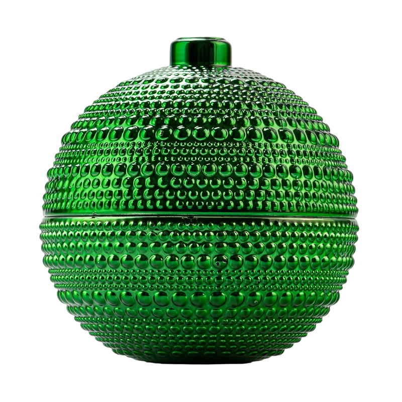Jar de velas de vidrio esférico verde al por mayor con patrones de cuentas, tapa incluida, candelabro de aromaterapia