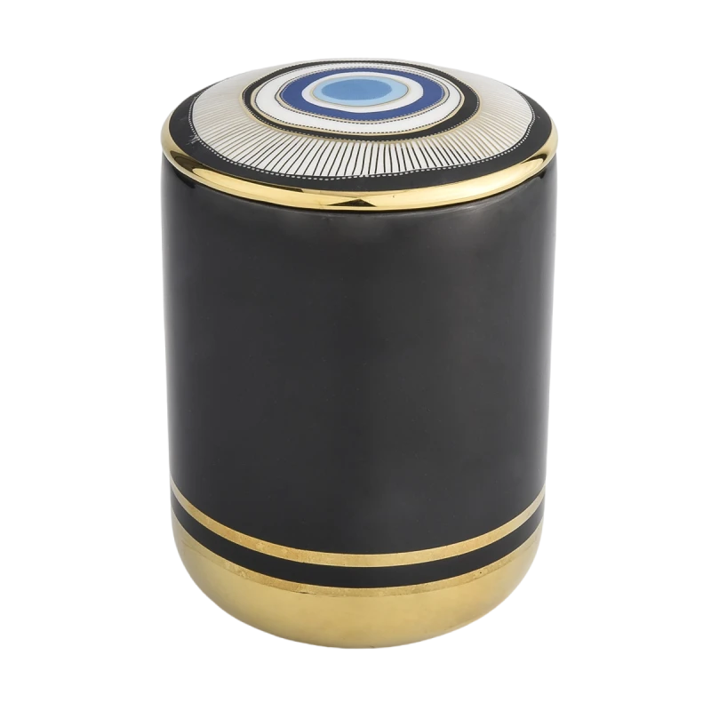 Factory Direct Sales Black Gold Blue Mønster Keramiske stearinlys med låglysbeholder