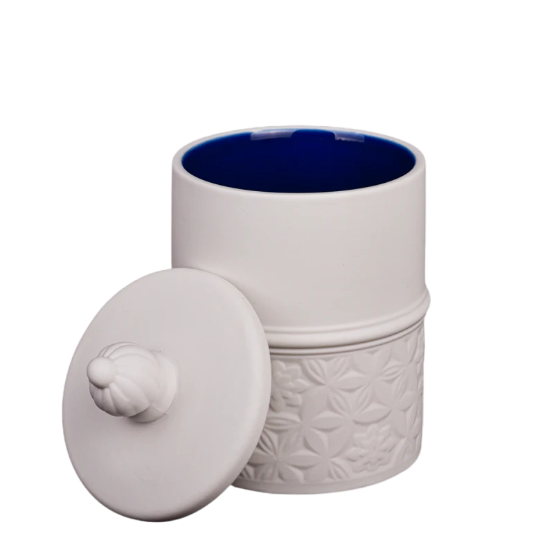 حامل شموع سيراميك منقوش مخصص بسعر الجملة مع غطاء للديكور المنزلي