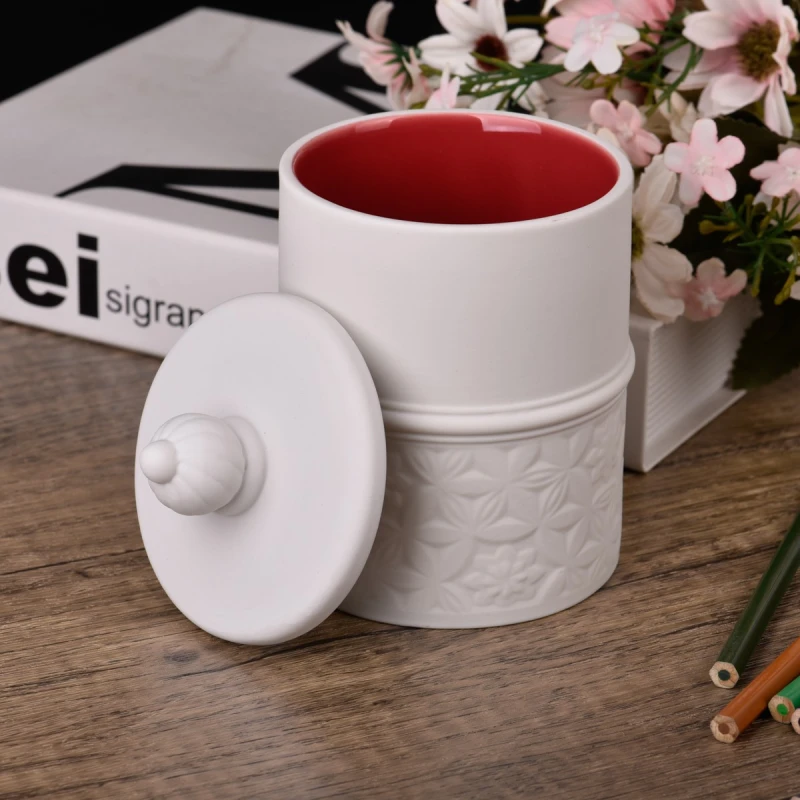 الجملة مزيج اللون الأحمر والأسود الجرار شمعة السيراميك المعطرة مع الأغطية