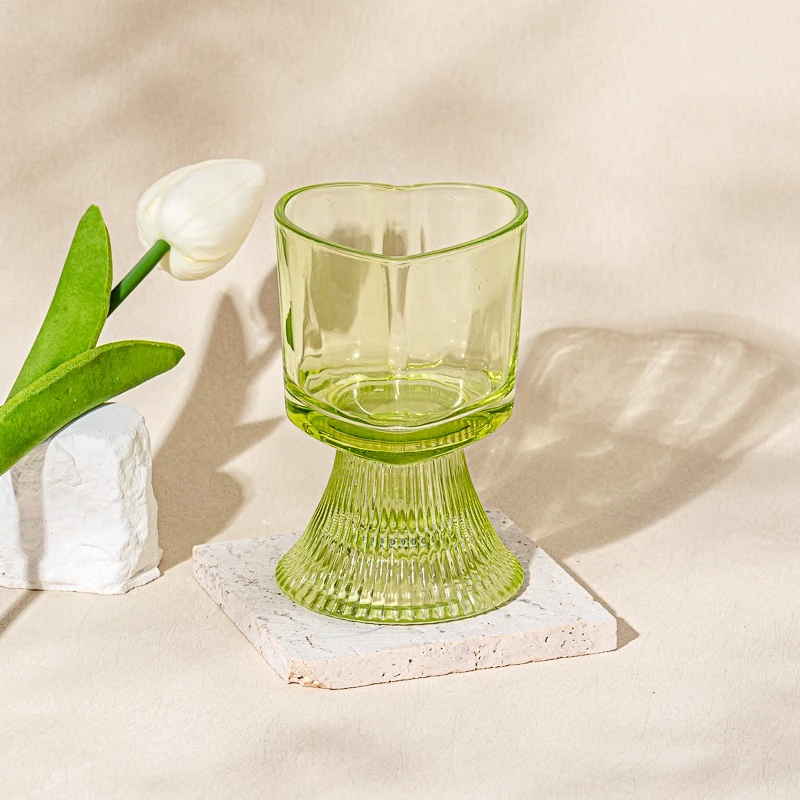 Wholesale light green glass heart-shaped dual-purpose glass candle jar
