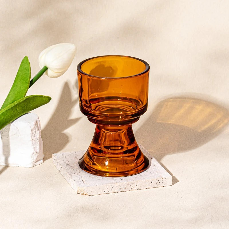 China Wholesale amber glass candle holder for tabletop decoration manufacturer