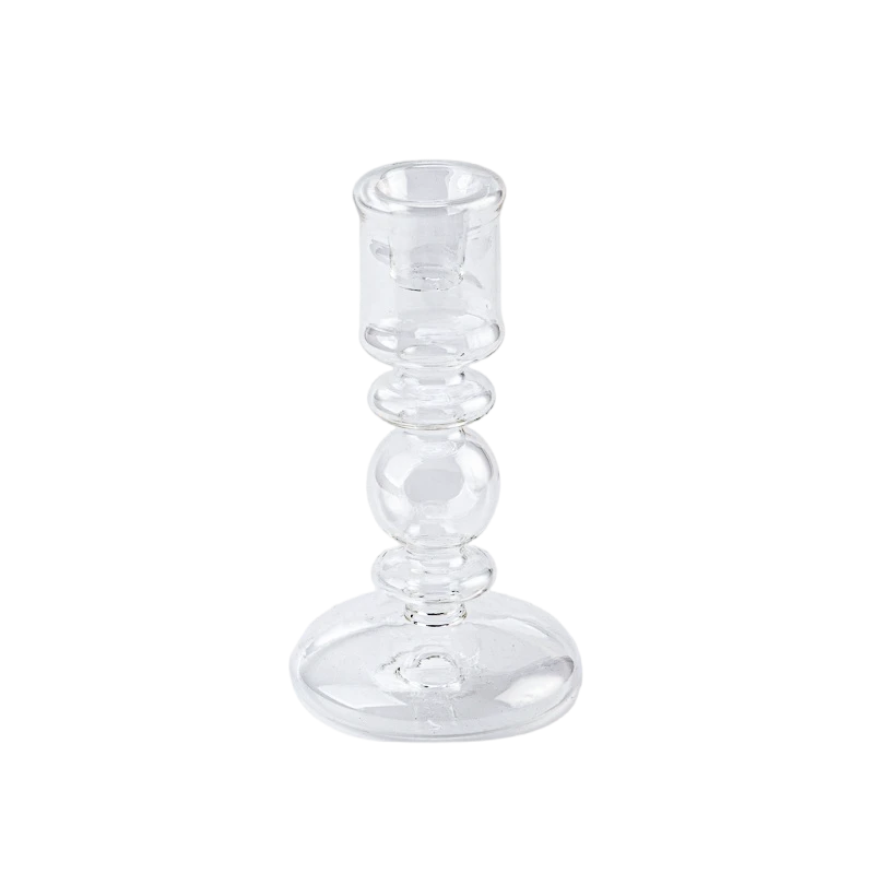 Newly designed transparent glass candlestick long pole shape candle holder decoration