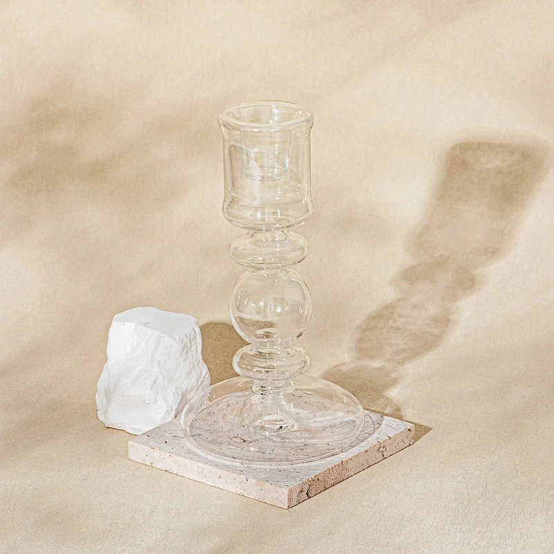 Newly designed transparent glass candlestick long pole shape candle holder decoration