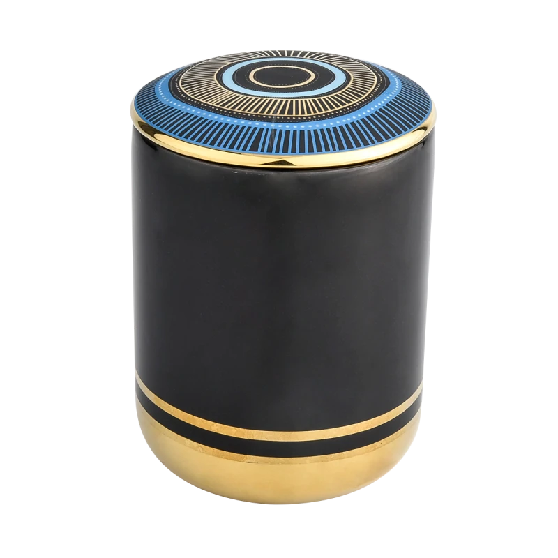 Customized geometric pattern ceramic candle holder with lid