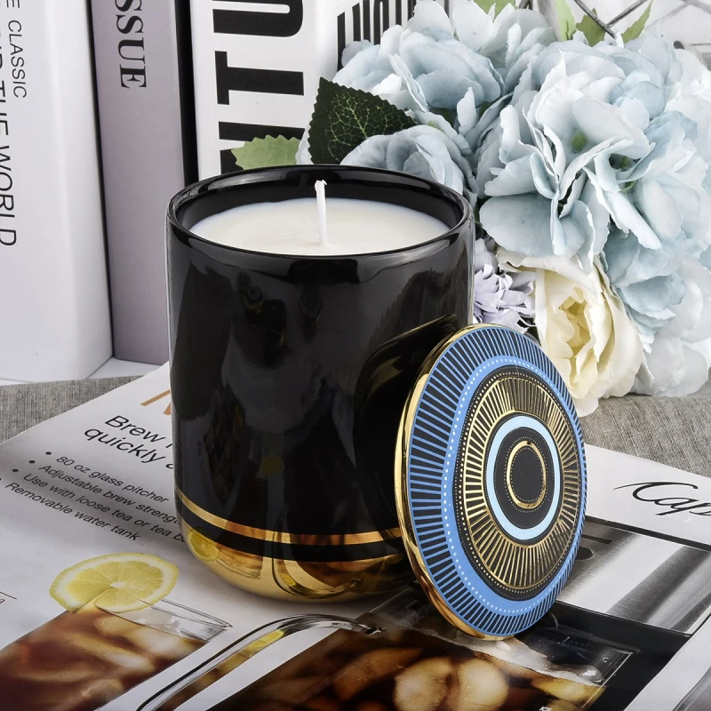 Customized geometric pattern ceramic candle holder with lid