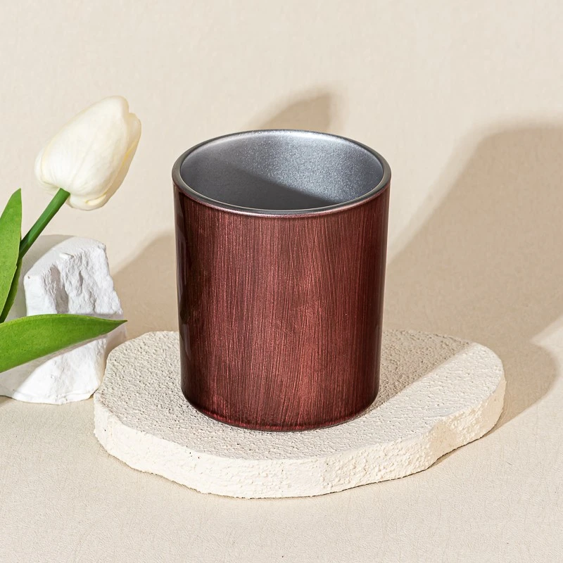 Wholesale custom-made vintage red-brown brushed glass candle jars