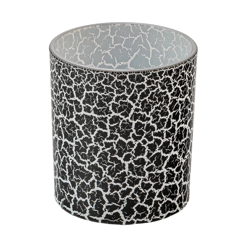 Wholesale black and white cracked texture glass candle jars for aromatherapy containers