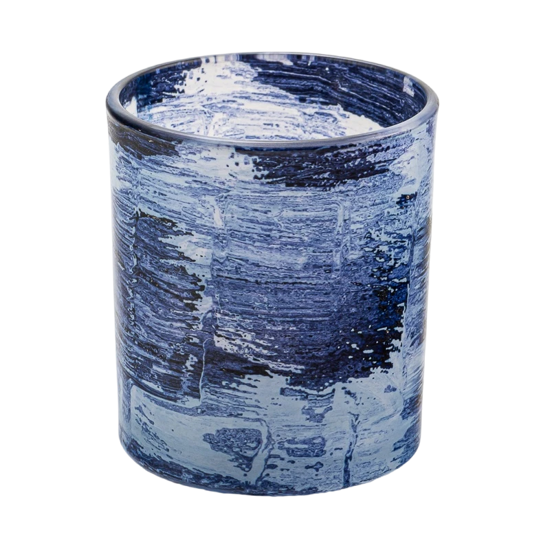 Luxury custom hand-painted blue-toned texture glass candle jar
