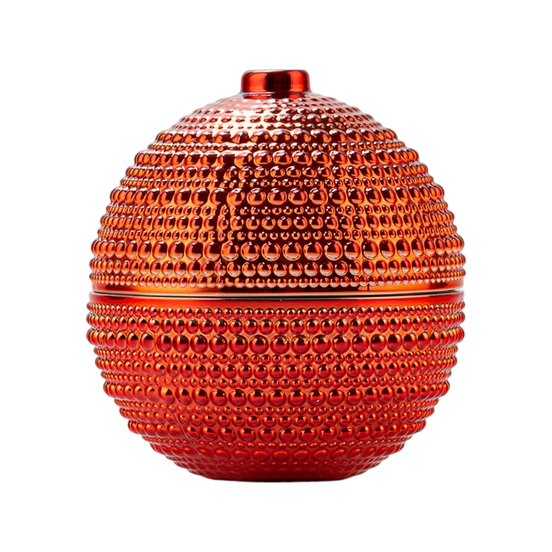 Wholesale embossed texture spherical Christmas glass candle jars with lids