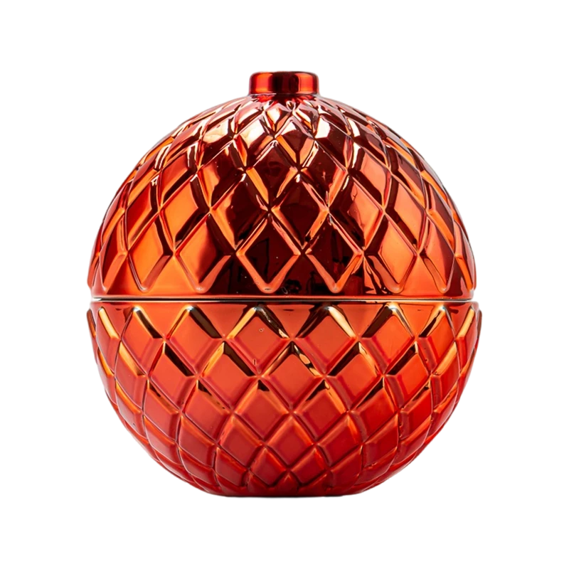 Luxury Custom Christmas Diamond-Pattern Glass Candle Jar with Lid