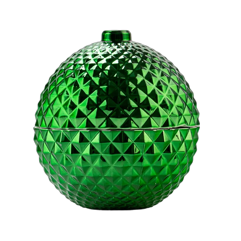 Customized Spherical Green Glass Candle Jar with Lid