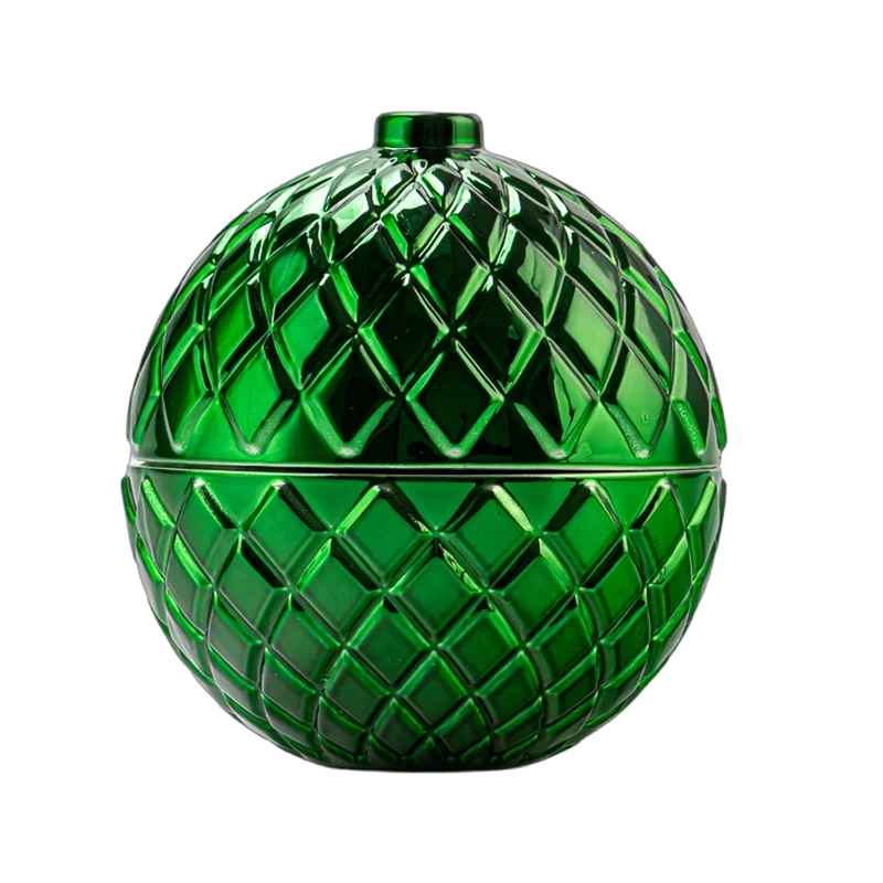 Custom Christmas Spherical Glass Candle Jar with Lid Diamond Grid Pattern Decorative Jar