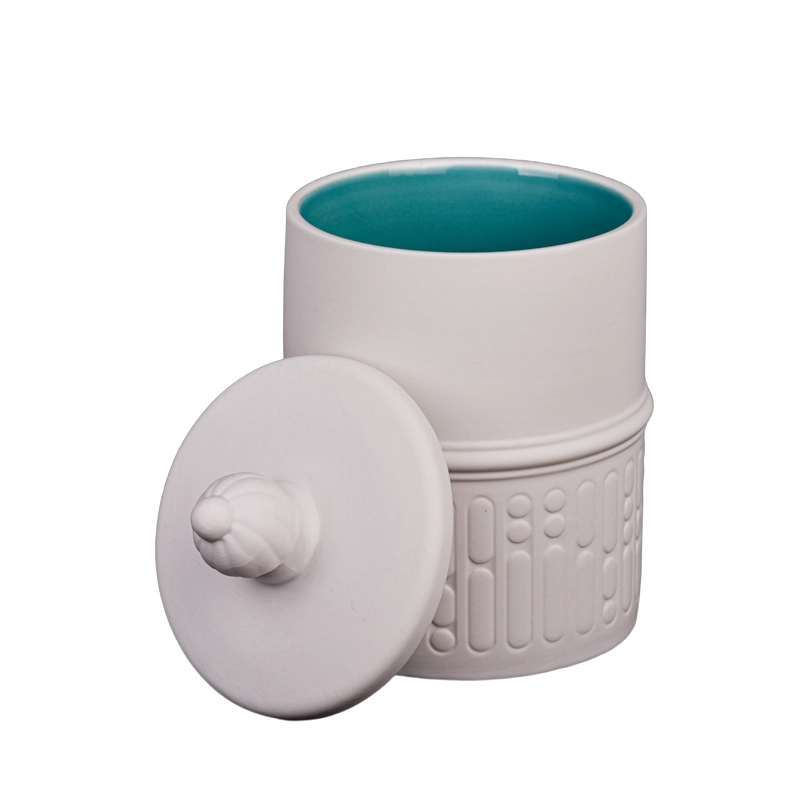 Wholesale peacock blue glazed ceramic candle jar with lids
