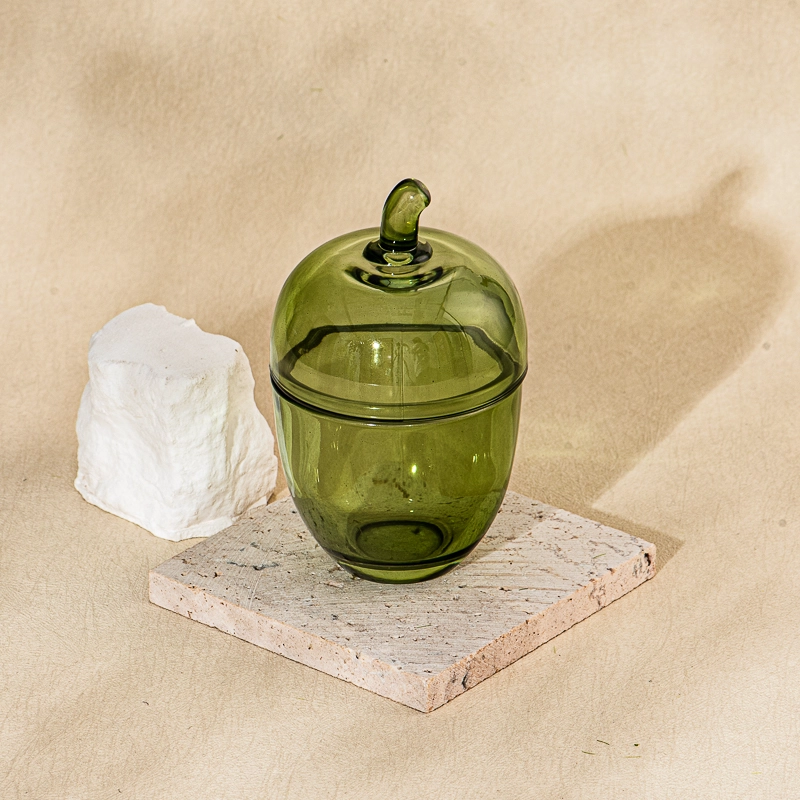 Wholesale hand-blown apple-shaped glass candle jars with lids