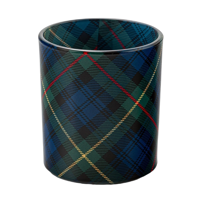 定制苏格兰格纹玻璃蜡烛罐家居装饰摆件
