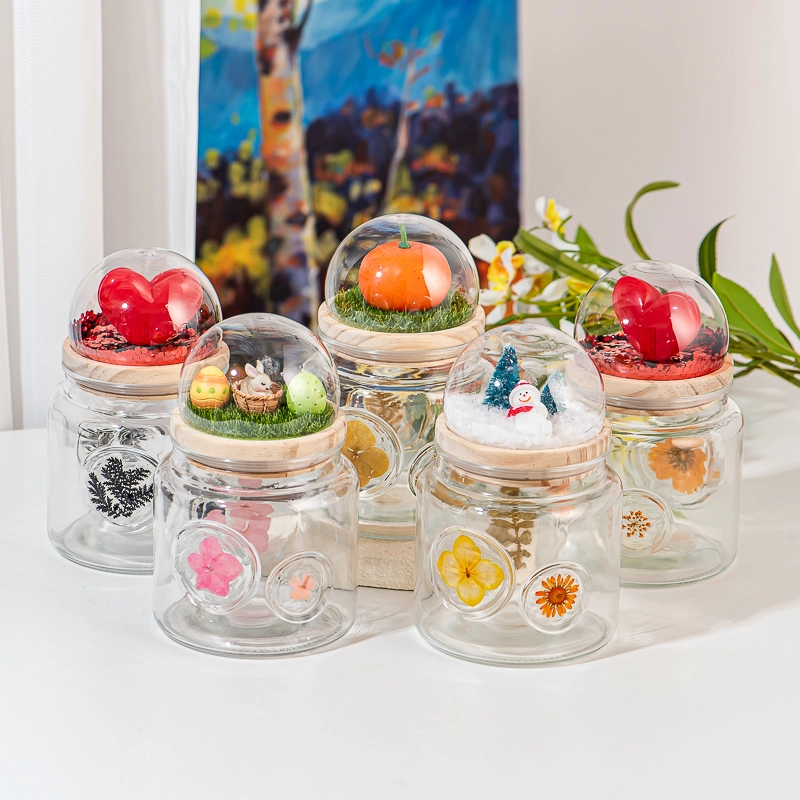 Tarro de vela de vidrio con tapa creativa