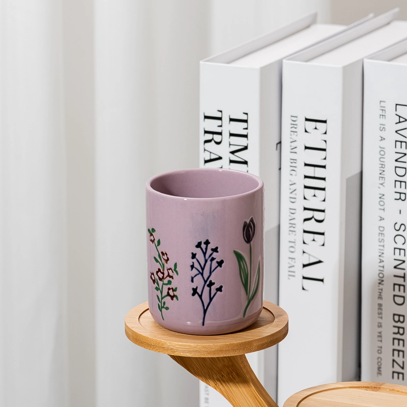 Custom na Pininturahan ng Kamay na Aromatherapy Vessel Ceramic Candle Jars