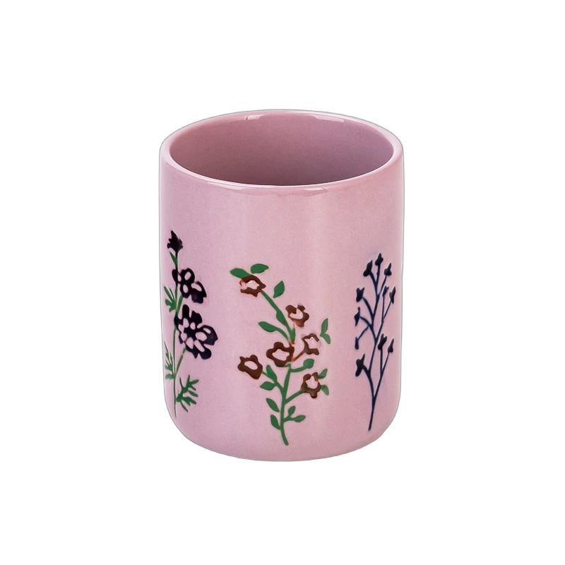 Custom na Pininturahan ng Kamay na Aromatherapy Vessel Ceramic Candle Jars