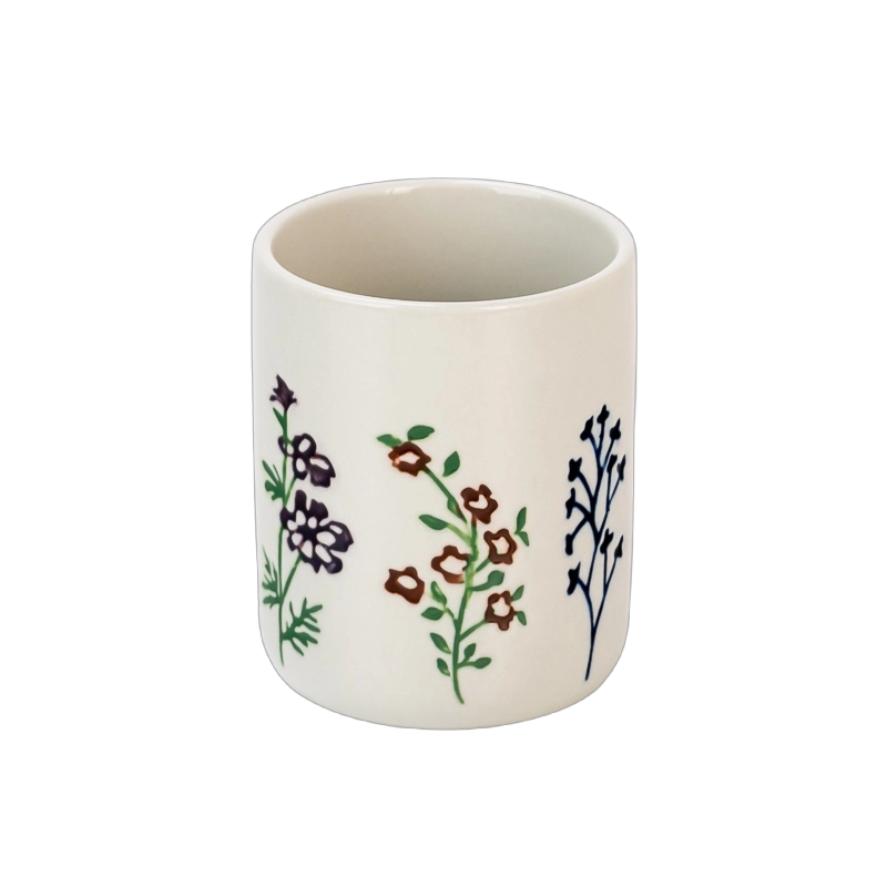 手描きの植物模様の480ml大型セラミックキャンドルジャー