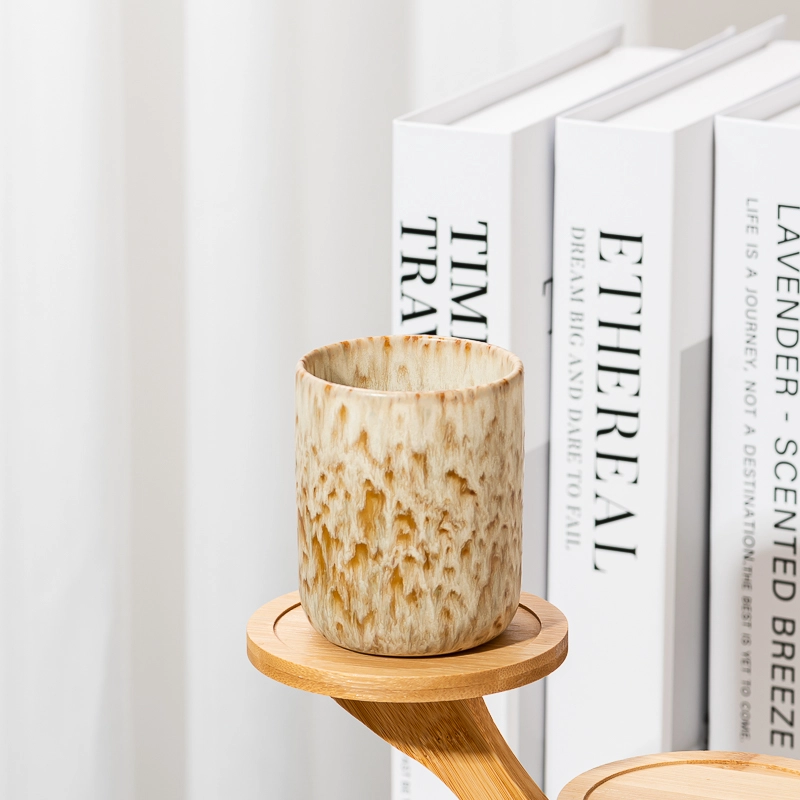 Wholesale Premium Cream Yellow Drip Glaze Ceramic Candle Jar para sa dekorasyon sa kasal